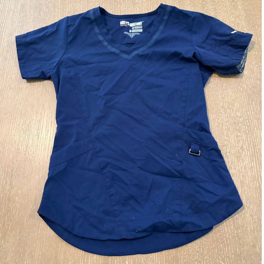 Grey's Anatomy by Barco Impact Women's XS Navy Blue V-Neck Scrub Top Pockets